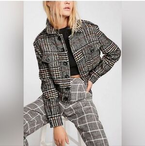 Free People Eisenhower Slouchy Jacket Coat | Grey/black Plaid | Small